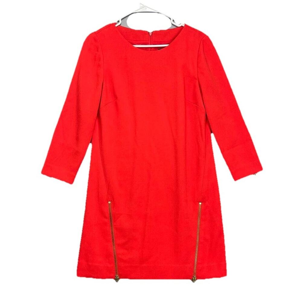 J. Crew Double-Zip Shift Dress Electric‎ Red Sz 4 Career Office Siren Preppy